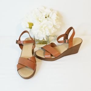 Mariella Made in Italy Leather Tan Platform Wedge Strappy Sandals Size 9M